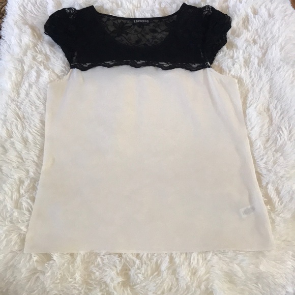 Cap Sleeve ruffle accent black lace and ivory - Picture 1 of 6